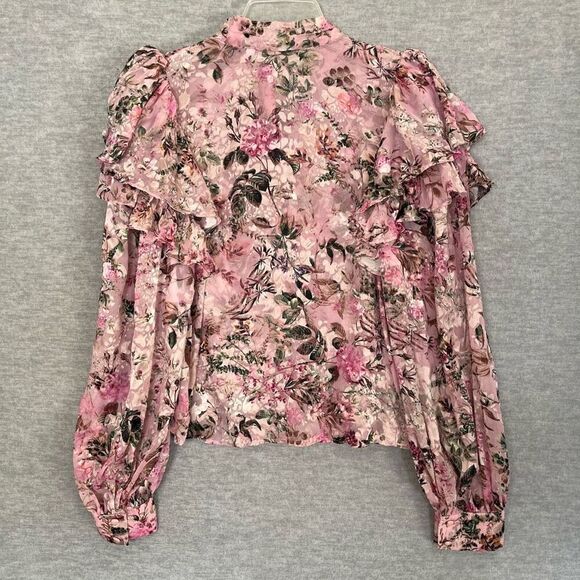 & Other Stories Ruffle Mock Neck Frilled Top Size 4 Prairie Sheer Velvet Burnout - Picture 8 of 15